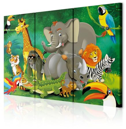 decomonkey Akustikbild Premium Tiere Kinderzimmer 135x90 cm 3 Teilig Kunst | Akustikpaneele, Akustikdämmung, Schallschlucker, Schallabsorber, Schalldämmung, Akustikplatten, Bunt, Dschungel