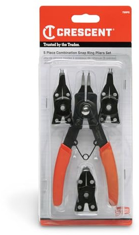 Crescent 5 Piece Snap Ring Pliers Set - Lock Ring Pliers for Internal & External Snap Rings - Removes & Installs Snap Rings - With 4 Interchangeable Heads & Dipped Handles - 7SRPS