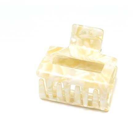 QinGoo Klein Haarklammer rechteckiger Haarspange für Damen, Creme | Haargreifer aus Acetat im zeitlosen Design. Ideal für Halbzopf, Pony, feines Haar, sicherer Halt für Alltag, Büro, Ausflüge.