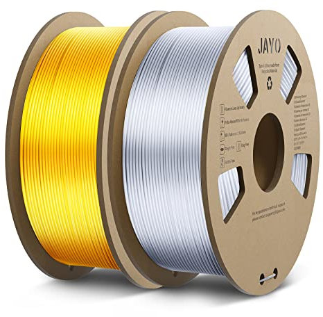 JAYO PLA Silk Filament 1.75mm, Shiny 3D Drucker Filament 2.2kg, Neatly Wound, Maßgenauigkeit +/- 0.02, 2 Spulen PLA+ Silber+Gold
