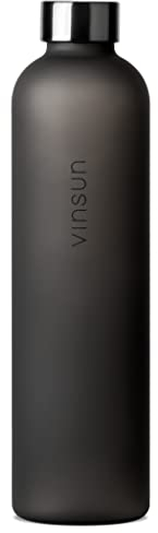 VINSUN Trinkflasche 1L schwarz - wiederverwendbar, Kohlensäure geeignet, BPA frei, Tritan - Leichte Wasser Flasche für Sport, Outdoor, Schule, Uni, Fahrrad, Büro, Gym