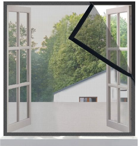 Risareyi Fiberglas Fliegengitter Fenster 125x170cm, Klettverschlusskanten, Grau Verstärktes Mesh Insektenschutz Moskitonetz Fenster Hält Insekten/Fliegen/Mücken Fern, mit Klebeband