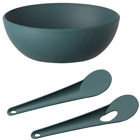 Harfield Salad Bowl & Servers Set Teal Pink 1.8 Litre BPA Free Eco Friendly Materials (Teal)