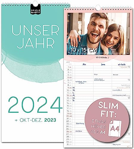 Bastelkalender 2024 Fotokalender 2024 zum Selbstgestalten, Wandkalender 2024 DIY Planer für Zwei 2024, Kalender 3 Spalten 16x32,5cm, Paarkalender für Paare 2024, Partnerkalender, Planer 2 Personen