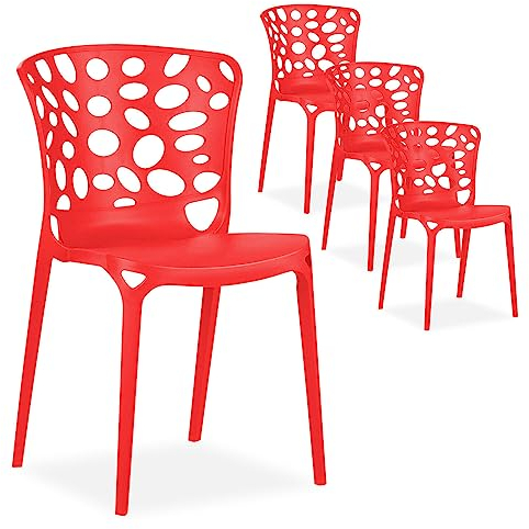 Homestyle4u 2460, Gartenstühle stapelbar 4er Set Rot Modern Kunststoff Outdoor Stuhl Balkonstuhl