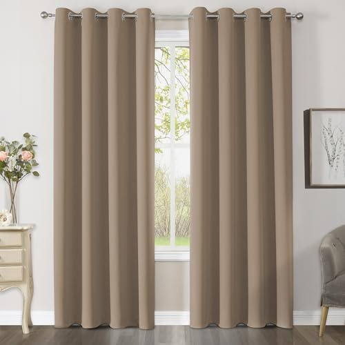 CUCRAF Vorhang Blickdicht Thermovorhang Kälteschutz 2er Set H225 x B140 cm Verdunklungsvorhänge Khaki Gardinen mit Ösen, Weich und Langlebig Schallschutz Vorhang für Schlafzimmer Wohnzimmer