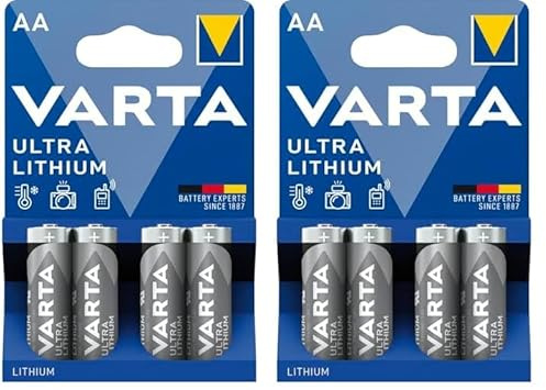 VARTA Batterien AA, 4 Stück, Ultra Lithium, 1,5V, ideal für Digitalkamera, Spielzeug, GPS Geräte, Sport- & Outdoor-Einsätze (Packung mit 2)