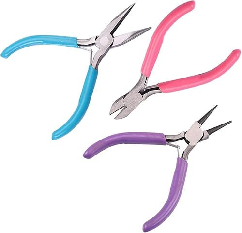 LATRAT Set di 3 pinze per gioielli, pinze a becco piatte, set di pinze rotonde, per la riparazione di gioielli, perline di gioielli, avvolgicavo, fai da te