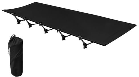 YVYKFZD Campingbett Feldbett für Erwachsene, einfach zu montierendes Feldbett Klappbar, tragbare Einzel Campingliege mit Tragetasche, 1000D Double Layer Oxford, unterstützt 330 lbs (Color : Nero)