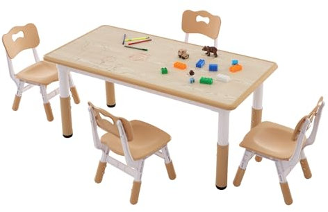 VEVOR Kindersitzgruppe Kindertisch, 4 Kinderstühle 1 Tisch Kindersitzgruppe aus PP, Kindertisch-Set Einstellbar 48,2-57,2 cm / 27-31 cm für Kinder, Mädchen, Spielzimmer Stabiles Kindermöbelset