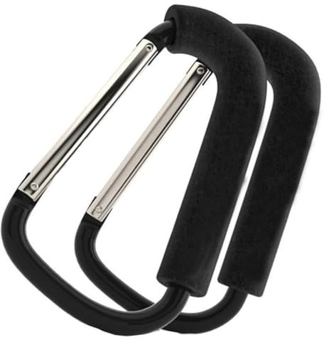 Buggy Clips Pram Hooks Stroller Carabiner,5” Black Pushchair Hook Clip,Universal Large Baby Carriage Stroller Accessories for Hanging Diaper and Shopping Bags (2 Pack)