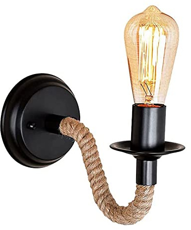 UNbit American Industry Iron Metal Wall Lamp Country Retro Hemp Rope Wall Sconce Bar Decoration Wall Light for Loft Restaurants Living Room Shop Window Porch Wall Lanten E27 Light