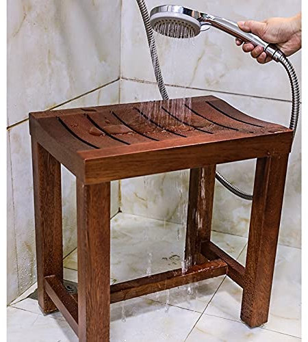 Tabouret de Banc de Douche d'angle avec étagère – Tabourets et bancs de Douche/Bain en Bois imperméables – Repose-Pieds de Salle de Bain, siège de Baignoire – Marche de Bain pour Petits espaces,