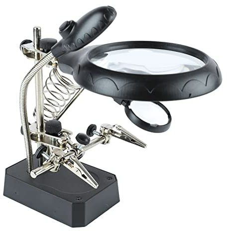 LED-Licht-Lupenstation für Helfende Hände, Desktop-LED-beleuchtete Lupen-Lötstation, Lupenständer mit Hilfsklemme Zum Löten, Zusammenbauen, Reparieren