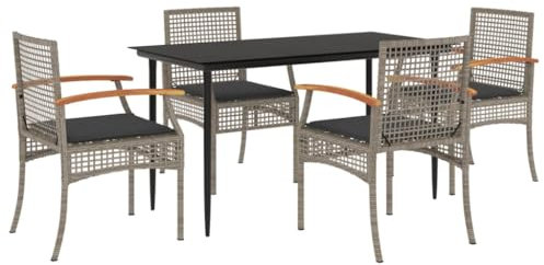 vidaXL Garden Dining Set 5 Piece with Cushions, Table and Chairs for Patio, Outdoor Dining Set with Coffee Table, Modern Style, Grey Poly Rattan