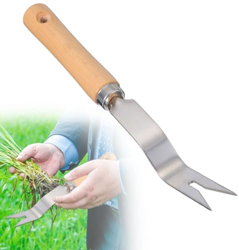 27cm Weed Puller Tool,Y-Shaped Manual Weed Puller with Wooden Handle,Stainless Steel Garden Weeder Tool,Hand Weed Root Pulling Tool and Grabber,Picker for Garden, Yard, Lawn, Farm, Planting, Weeding