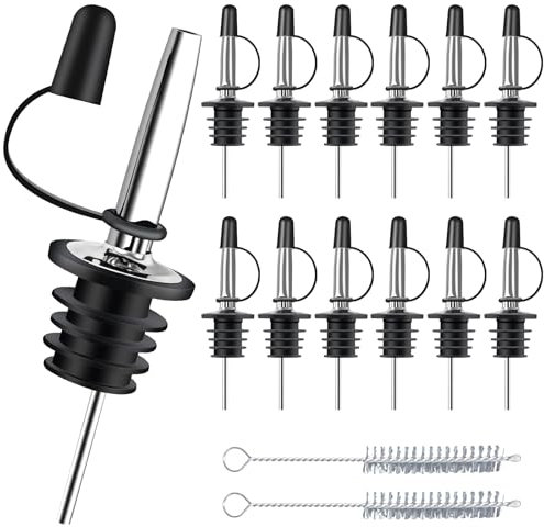 Votoko 12 Pezzi Versatori In Acciaio Inox Metal, Metal Pour con Spazzole, Tappo Dosatore Olio Beccucci Bottiglie Cocktail per Vino, Cocktail, Olio D'Oliva, Succo, Sciroppo, Aceto