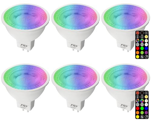 FTL MR16 LED Bulb Color Changing Light Bulbs with Remote Control,RGB Colored Bulbs Dimmable 2700K-6000K 12V 5W 40W Equivalent GU5.3, Spot Light for Landscape Lighting, Track Lighting, 6-Pack