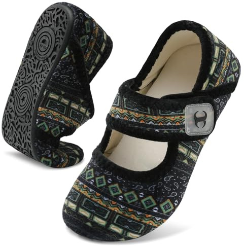 JOINFREE kvinnor män tofflor justerbara unisex husskor vinter mysiga inomhus promenadstrumpor skor, Blackbohemia, 40.5 EU