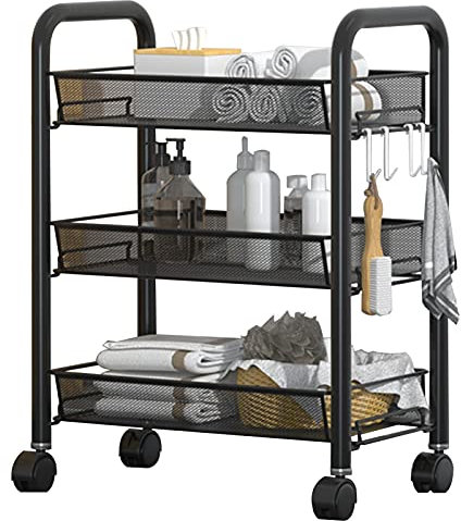 Carro de Servicio multifunción, Carro de Almacenamiento de Metal, Cesta Desmontable, Carro Multiusos, Carro de Cocina, con Ruedas, Carro de Limpieza portátil, Carro Organizador para Sala de Estar/co