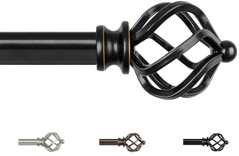 KAMANINA Barra de Cortina 80 a 218 cm, Negro Barra de Cortinas Extensible para Ventana con Remates de Twisted Cage Retorcida para Salón Dormitorio