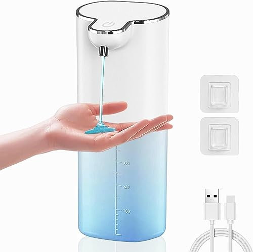 Automatic Soap Dispenser 400ml, Rechargeable Touchless Kitchen Sink Soap Dispenser, Wall Mounted or Tabletop Auto Gel Hand Liquid Dispenser for Bathroom, 4 Levels Adjustable