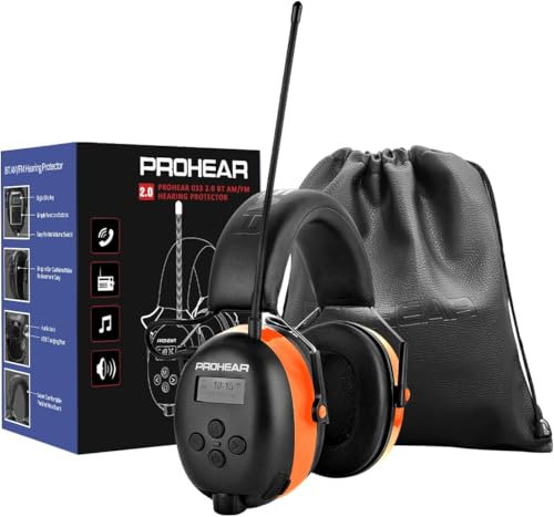 PROHEAR 033 Gehörschutz mit Radio, SNR31dB - Ohrenschützer mit Bluetooth FM/AM, Eingebautem Mikrofon und Lärmreduzierung für Lärmintensive Freizeitaktivitäten Orange