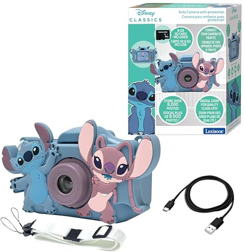 Lexibook, Disney Stitch, Cámara 4 en 1 para niños con protección, Funciones de Foto, Video, MP3 y Juegos, 15 Marcos para Personalizar Tus Fotos, Tarjeta de Memoria de 8 GB incluida, DJ078D