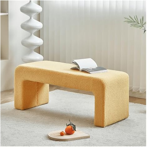 Moderne Boucle Polsterbank für Schlafzimmer und Eingangsbereich, Gelb, 150 x 40 x 45 cm