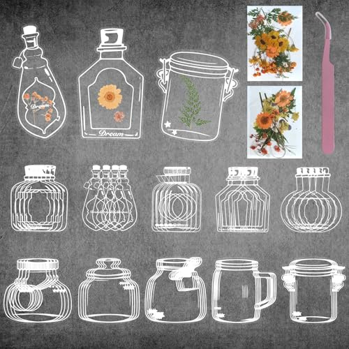 40Stks Getrocknete Blumen Transparente Lesezeichen Set, Pflanzen Proben Wunschflaschen Lesezeichen, Klare Glaswaren Aufkleber Bookmark mit Pinzette 30Stk Trockenblumen für Kinder Basteln DIY