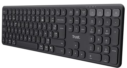 Trust Vaiya Clavier sans Fil Bluetooth + 2.4Gz AZERTY Français, Clavier Bluetooth Multi-appareils Rechargeable avec Pavé Numerique, 55% Plastique Recyclé, Windows iOS iPadOS macOS Android, Noir