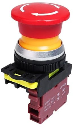 Botón de parada de emergencia de 30 mm, interruptor de encendido y apagado con enclavamiento, interruptor de parada de emergencia tipo hongo de plástico con luz LED roja, 220 V, 12 V y 24 V(Without Li