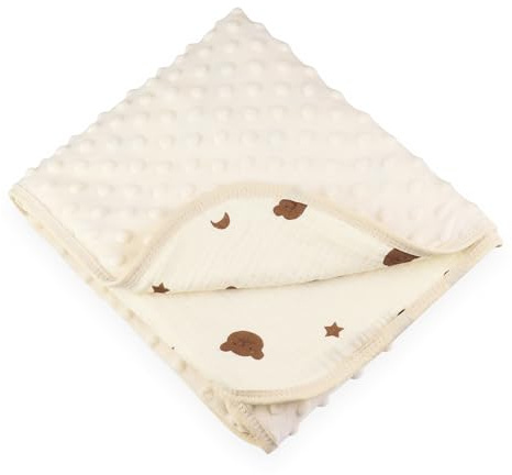 Hivia Kuschel Babydecke 100x100cm Baumwolle für Kinderwagen Mondbär | Atmungsaktiv und weich. Doppelseitig und vielseitig einsetzbar. Leichte Baumwollqualität.