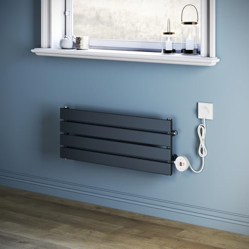 ZANOFIRA 400W Smart Electric Radiator with WiFi Control,Programmable Timer & LCD Display, Energy-Efficient, Anthracite Grey Horizontal Designer Radiator Single Column Flat Panel, 300x800mm
