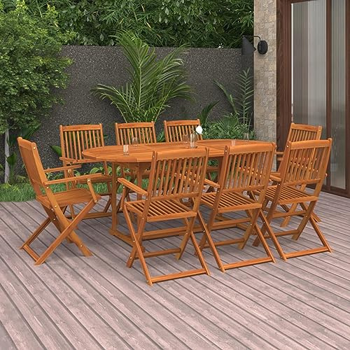IKAYAA Gartenmöbel Set Holz Sitzgruppe Garten Gartenmöbel Set 8 Stühle mit Tisch Holz Essgruppe Wetterfest Akazie Sitzgarnitur