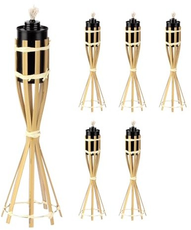 KVMORZE 6 Pack Bamboo Torches for Outside, Citronella Torches Table Decorative Lights Table Top Torches, Outdoor Decor Patio Torch for Party Garden Backyard Decor Lighting