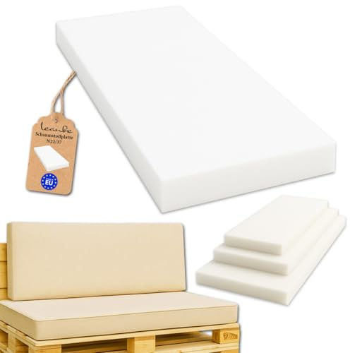 Leanbe Schaumstoffplatte – Polsterschaum Mittelhart N2237 – Schaumstoff Matratze, Möbelschaum, Zuschnitt – Polster Schaum für Sitzbank, Sofa, Palettenmöbel (120 x 50 x 5 cm)