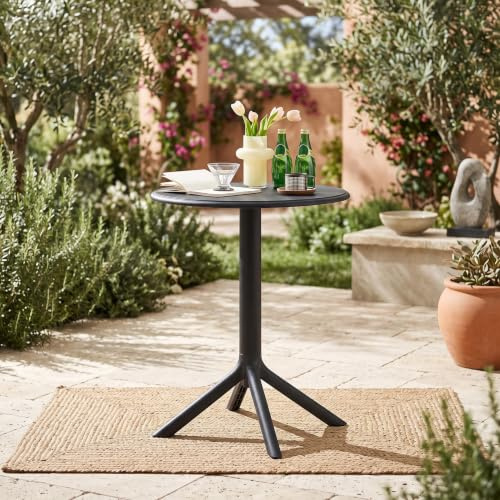buybyroom Gartentisch Wetterfest, Rund Balkontisch Klein Esstisch, Kunststoff Gartentische Kleiner Lounge Tisch Outdoor, Terrassentisch, Stabil, Langlebig und Einfach zu Reinigen, 60x60×75cm, Schwarz