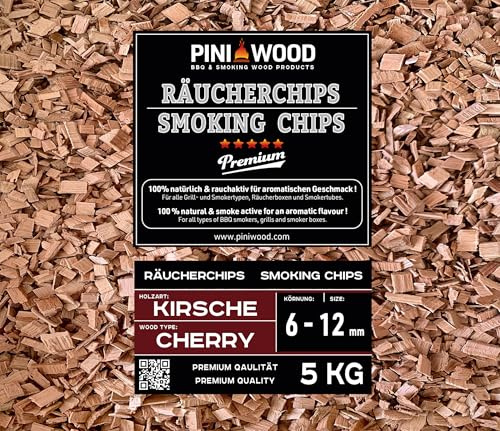 PINI 5 kg di trucioli per affumicatura, ciliegia, 6-12 mm, trucioli per affumicatura, 18 litri