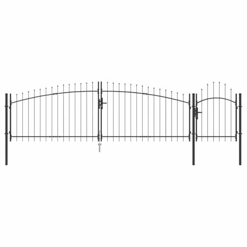 vidaXL Puerta de jardín Negro 100 x 500 cm, Puerta de acero moderna para jardín y terraza, diseño rectangular, resistente al clima, fácil de instalar.