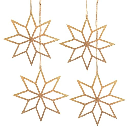 Goldene Sterne Anhänger 13 cm – 4er-Set Filigrane Weihnachtsanhänger aus Metall, edle Weihnachtsdeko zum Aufhängen – Logbuch-Verlag