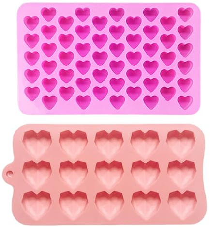 2 Pcs Heart Shaped Silicone Moulds Chocolate Mould Fondant Molds Set Non-Stick Food Grade Silicone Mould for Chocolate Cookie, Candy, Cake, Ice Cube, Jelly