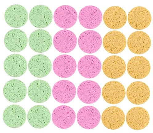 PRETYZOOM 30 Stück Runde Make Up Schwämme aus Zellstoff Holzstoff Gesichtsreinigung und Peelingpads für Tägliche Waschen und Reisen