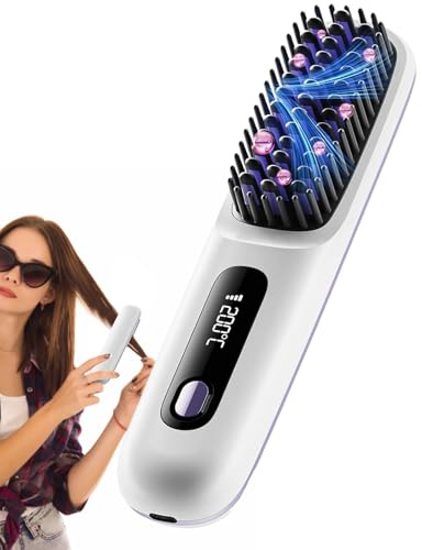 Plancha Alisadora | Alisado De Cabello Sin Cable,Peine Con 3 Temperaturas Y Pantalla Led,Para Viaje Pelo Húmedo Y Hogar Playa Salón Estilizado