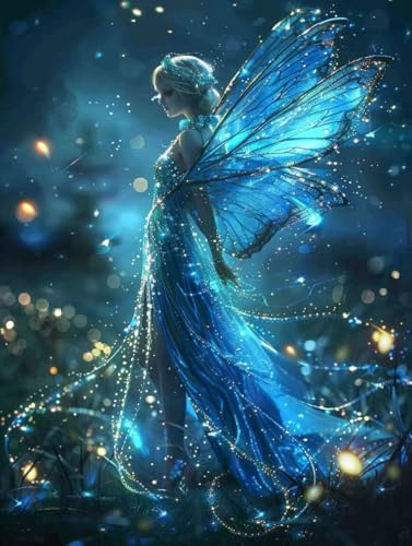5D Diamond Painting Adultos, Diamond Painting Duende Mariposa, Kit Pintura de Diamantes DIY Cristal Bordado Artesanía, Pintura Diamante Kit para Principiantes, Decoración Del Hogar 80x110cm 0j-448