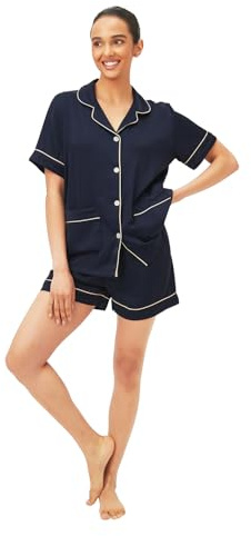 Friendumo Conjunto de Pijama de Manga Corta para Mujer en Satén Elástico Ligero – Verano, Tallas S–2XL