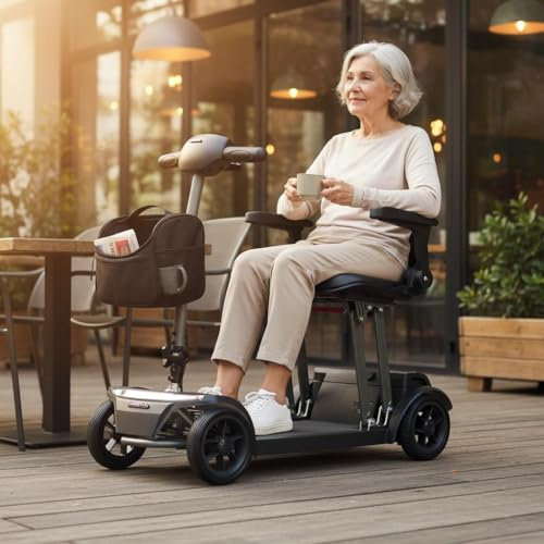 Elektromobil für Senioren klappbar leicht, Seniorenmobil 25 km Reichweite, 120 kg Tragkraft, faltbarer Elektroroller mit Aluminiumrahmen & 20Ah Lithium-Akku, kein Führerschein, Schwarz-Grau