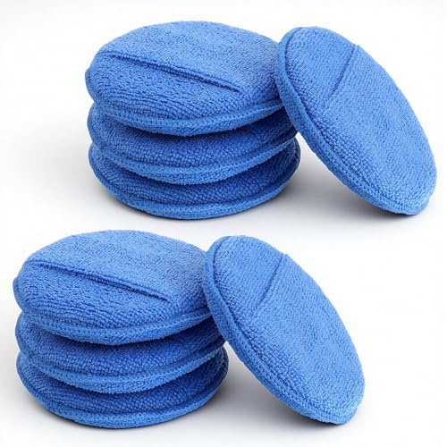 LLOUSSAK Lot de 8 tampons applicateurs de cire en microfibre - Éponges de polissage de voiture - Éponges de polissage à la main - Bleu - 12,5 cm - Pour cire de voiture, polissage et nettoyage
