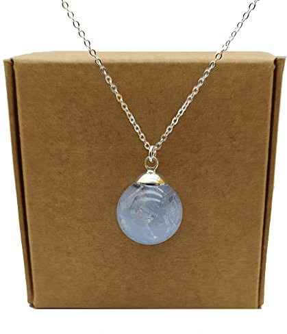 Antarktische Liebe Blauer Stein 925 Sterling Silber Ketten mit Anhänger | Glühen, Im Dunkeln Leuchten, Glas Kugel, Halsketten, Handmade, Damen