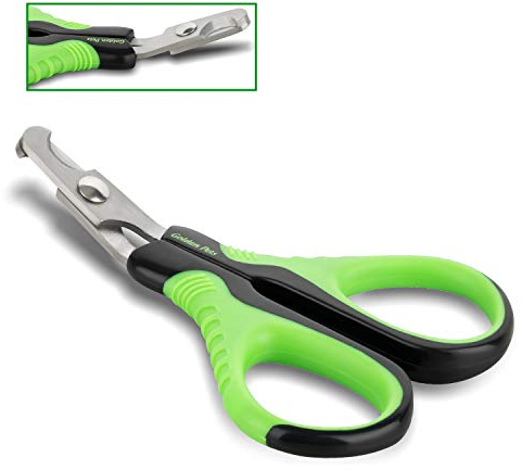 Golden Pets Profi Krallenschere I Einzigartiger 45 Grad Schneidekopf I Ideal für kleine Hunde, Welpen, Katzen, Hasen und Meerschweinchen I + Gratis E-Book Pflegehandbuch